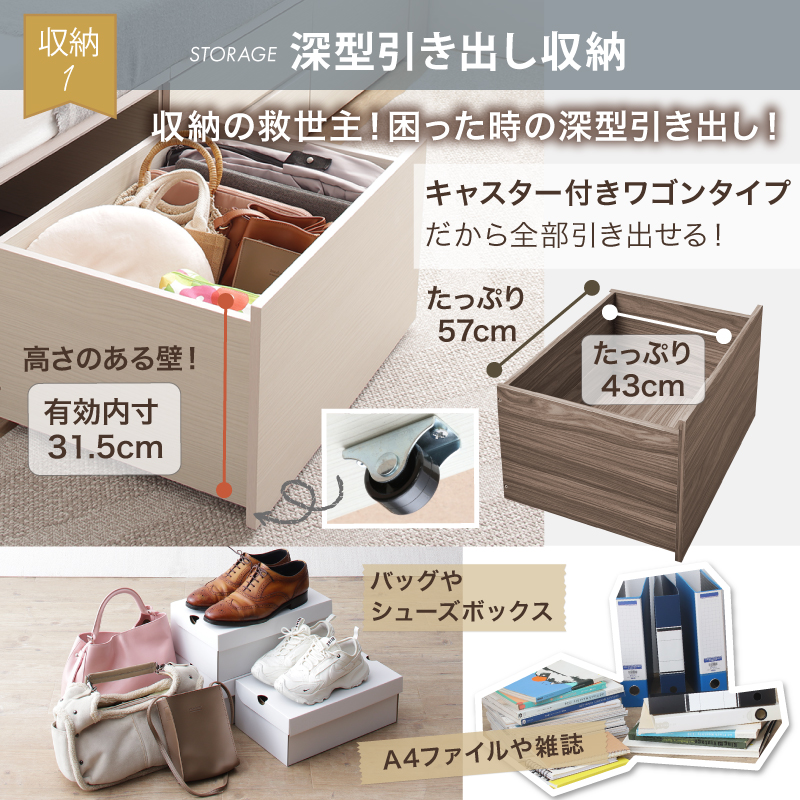 ベッド 大容量ベッド チェストベッド 収納付き...の詳細画像5