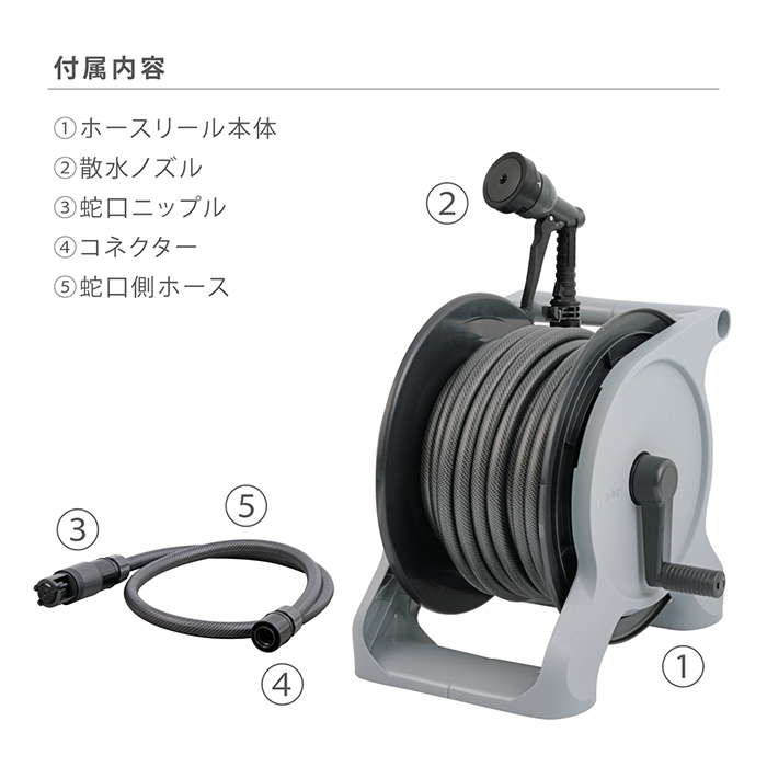 散水ホース 30m 角型 ホースリール 180度回転 2858 ssnet_sftr-30s
