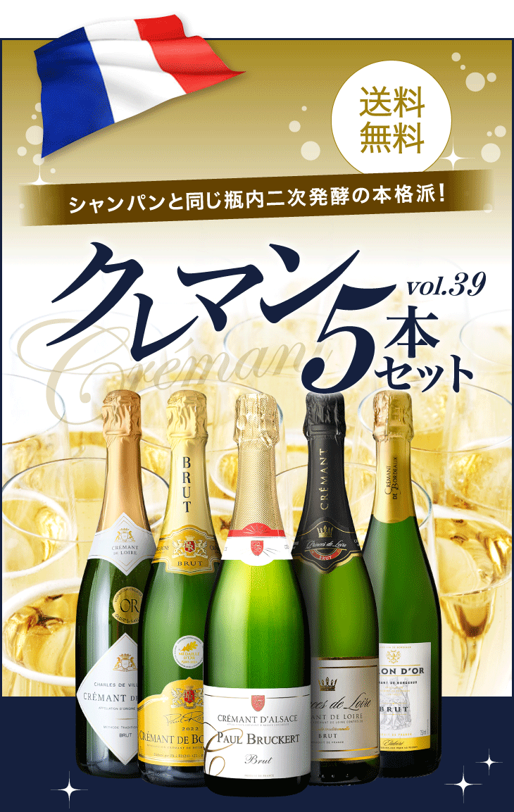 ♪　クレマン　ブルゴーニュなど　スパークリング　5本セット 750ml シャンパン】シャンパーニュ&スパークリングワイン5本セット