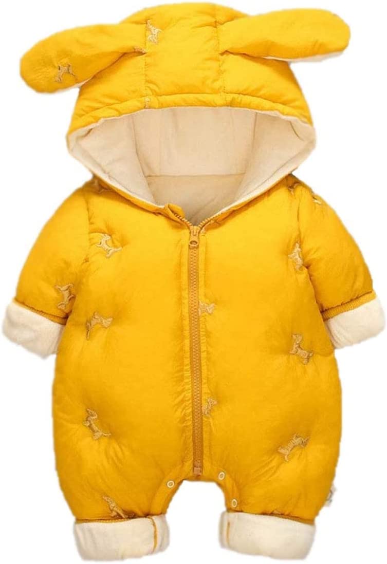 子冬アウター 幼児ジャンプスーツスノースーツ 赤ちゃんの冬の厚いロンパーウサギの耳の幼児の雪を着る新...