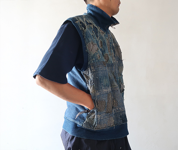KAPITAL キャピタル ベスト メンズ BORO×IDG裏毛 ハーフZIP
