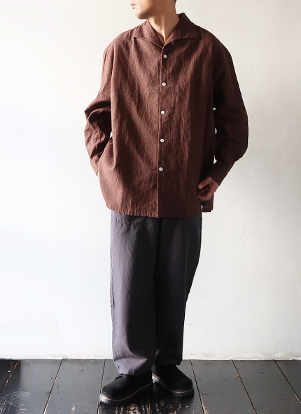 ソウボウ シャツ SOWBOW メンズ SHIRT-A - LINEN COTTON HOUNDS TOOTH