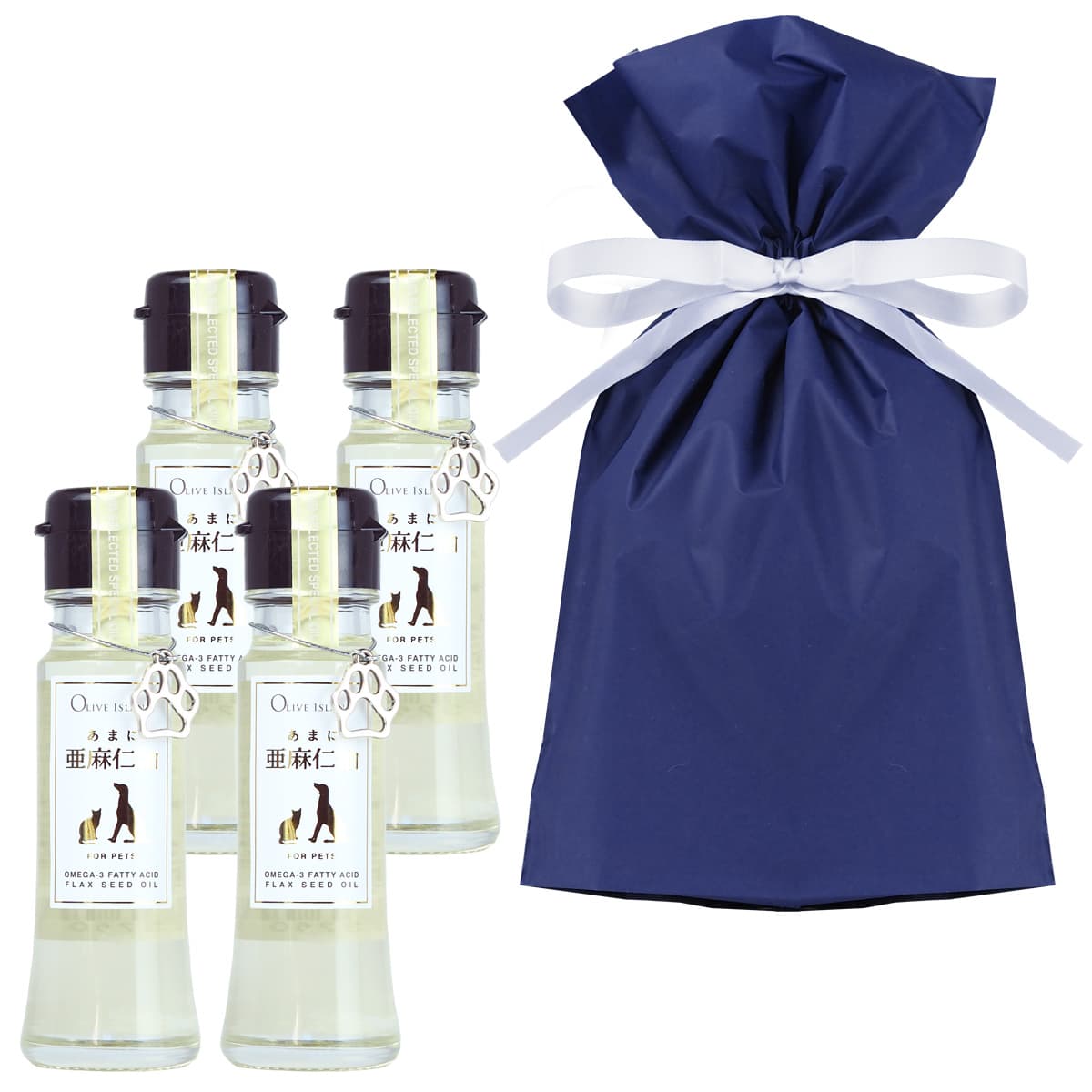 亜麻仁油 あまに油 50ml 4瓶【 巾着袋入り 】ペット用 犬 猫 亜麻仁 