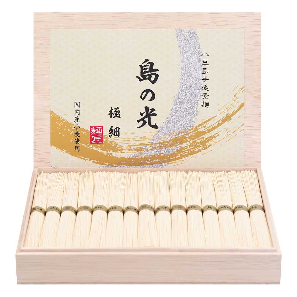 豪華木箱入り】小豆島手延素麺 島の光 極細麺 最高級品金帯 1.5kg(50g