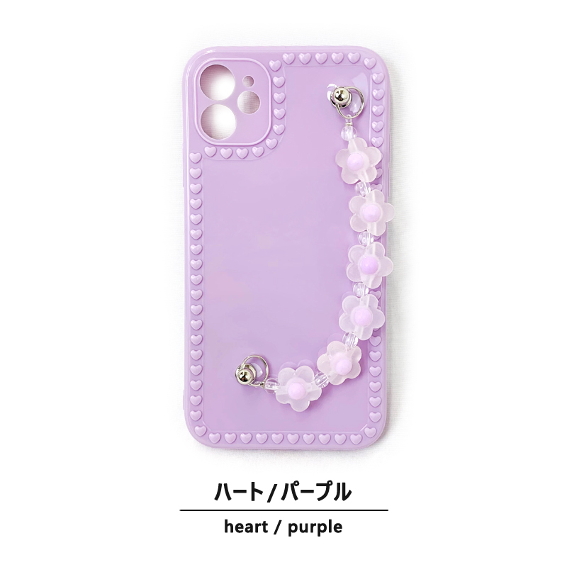 iPhone11 スマホケース ソフト オーロラ クリア ストラップ 花 フラワー ハート ケース ショルダー パールチェーン かわいい 人気 |  | 03
