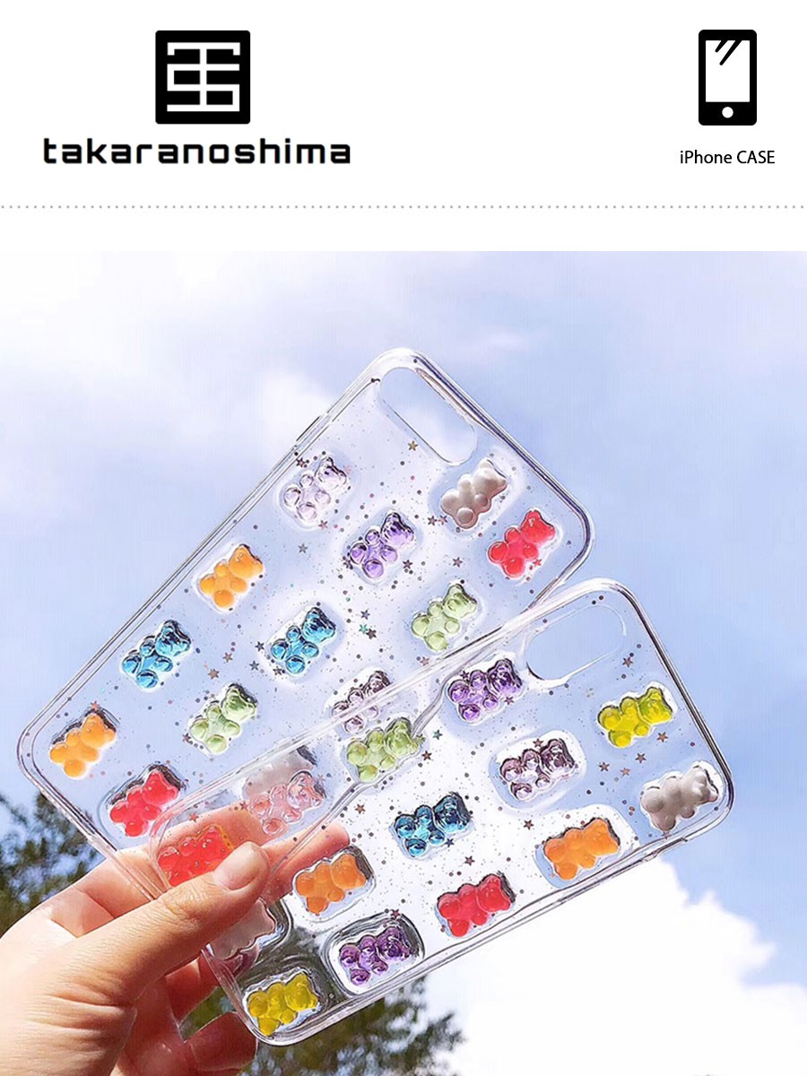 iPhone ケース iPhone XR Xs Max Xs X iPhone8 7 6s 6 Plus Bear Gummy ベアー グミ 熊 クマ  キラキラ クリッター クリア 星 キャラクター 立体的 : ts-km-case-075 : takaranoshima Yahoo!店 - 通販 -