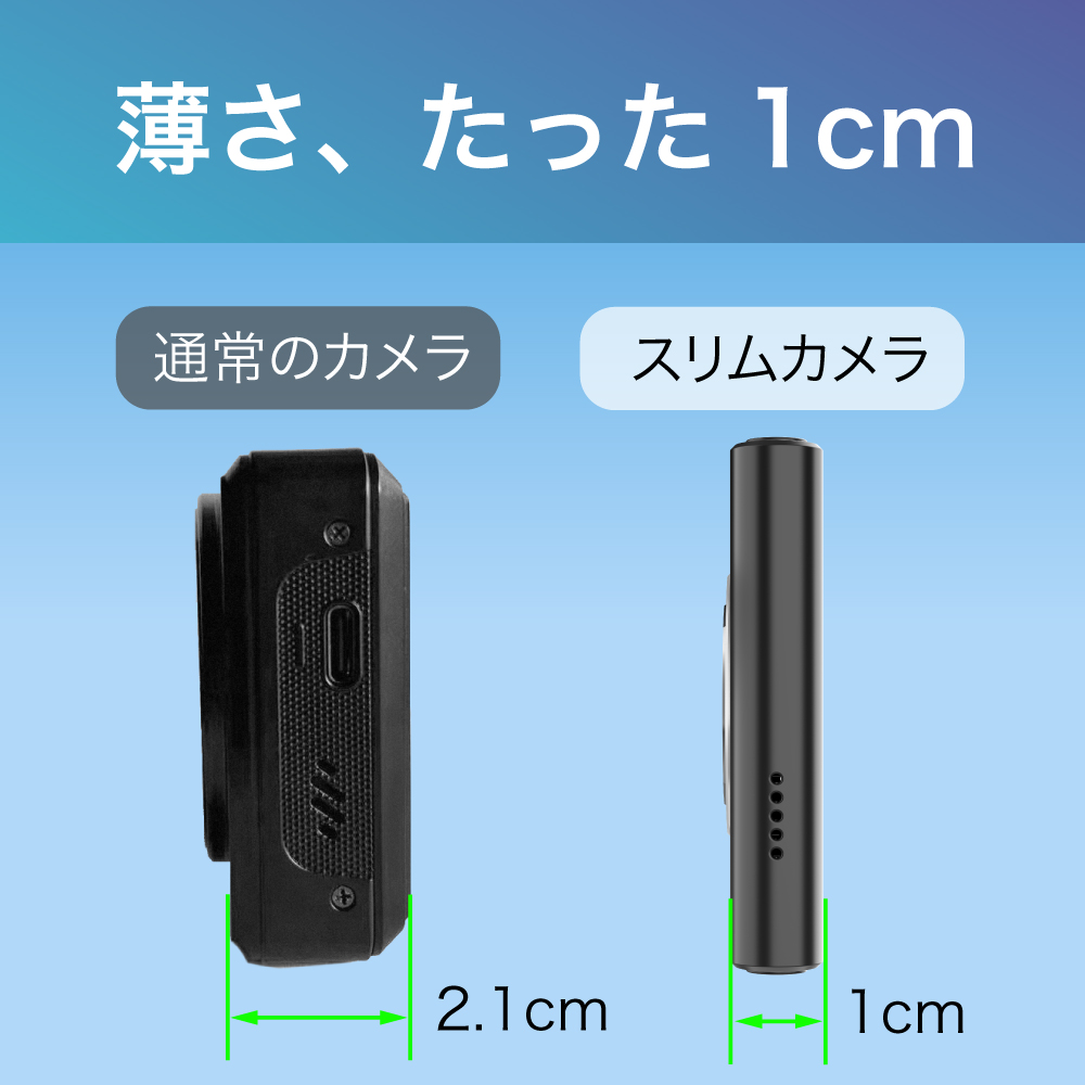 スリムカメラ ブラック 有効画素数1300万 5K動画 オートフォーカス