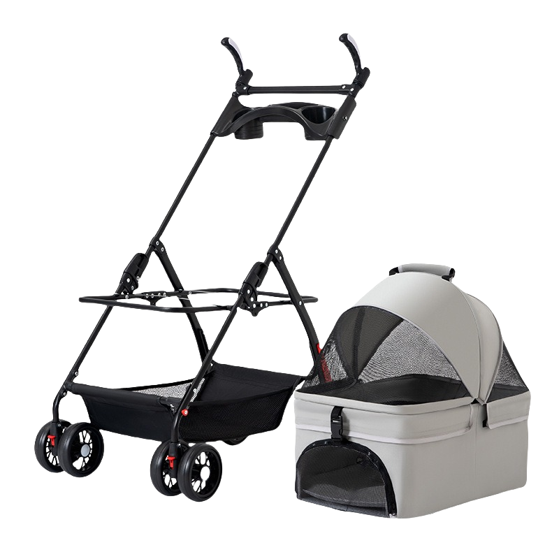 お値下げ済み　折りたたみペットカート グレー 7in1機能 折りたたみ式 ペットカート 犬猫兼用 脱着可能キャリー付き 高さ調節
