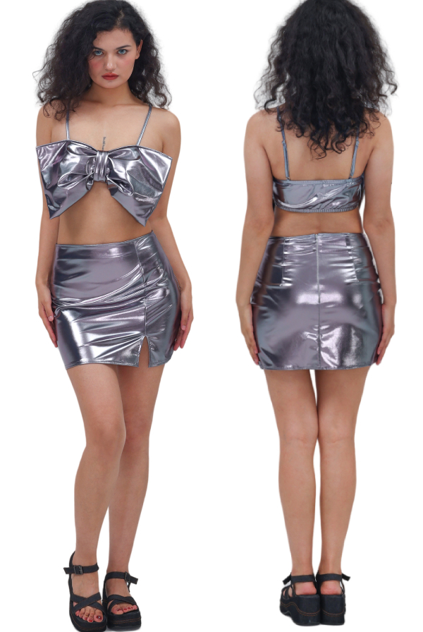ccyc193【ダンス衣装】メタリック エナメル ミニスカート ショート