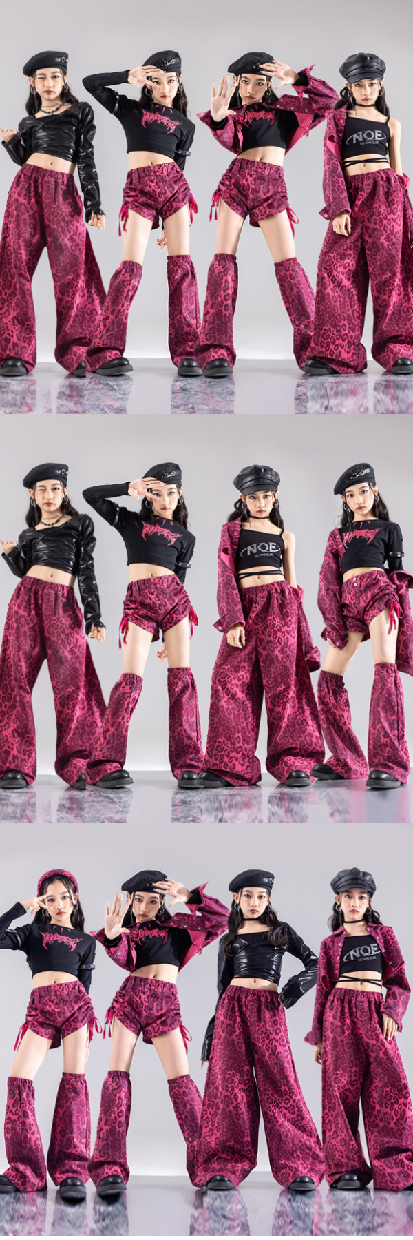 黒 ピンク ヒョウ柄 キッズ ダンス衣装 ヒップホップ ジャズ 女の子