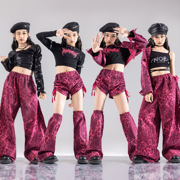 黒 ピンク ヒョウ柄 キッズ ダンス衣装 ヒップホップ ジャズ 女の子