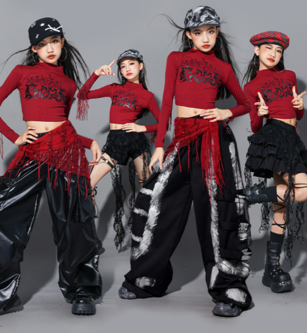 赤 黒 レッド ワイン ブラック キッズ ダンス衣装 ヒップホップ 女の子