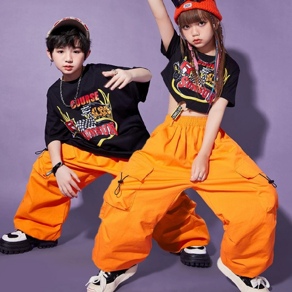 キャラメル 黒 イエロー ブラック キッズ ダンス衣装 ヒップホップ