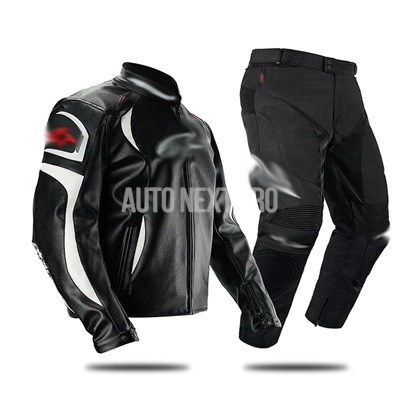 レザー製バイクジャケットとパンツセット バイクレーシングスーツセット レザージャケット パンツ 防水