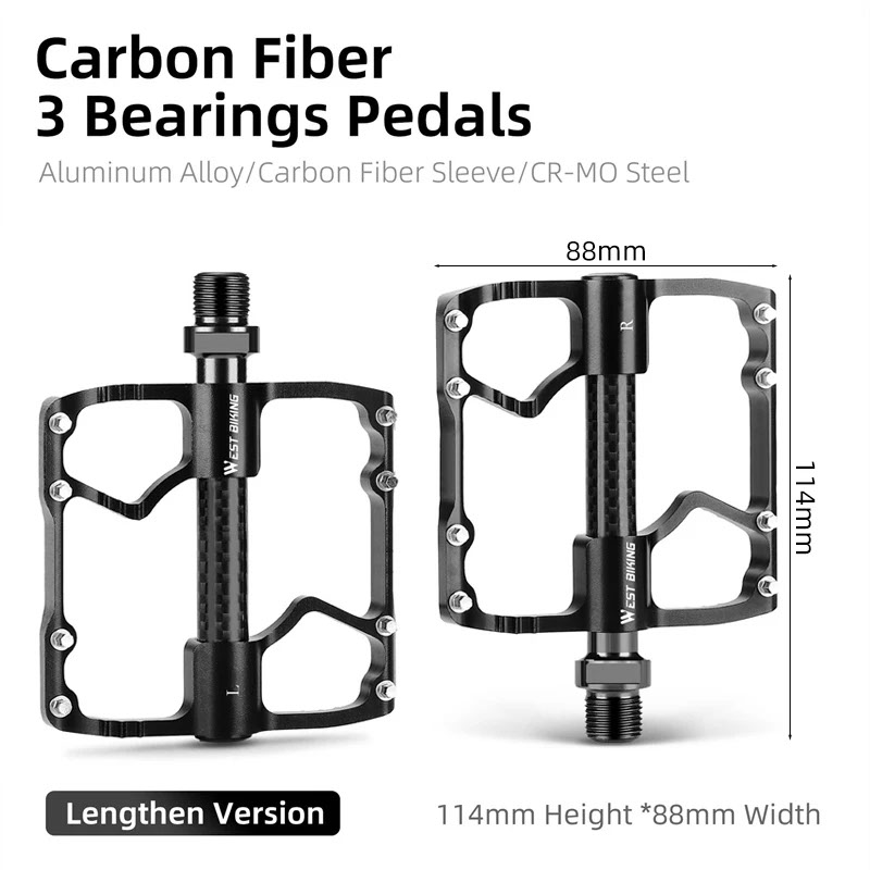 WEST BIKING-超軽さロードバイクペダル 3ベアリング 炭素 がら明きペダル 上滑り打ちきり サイクリングアクセサリー
