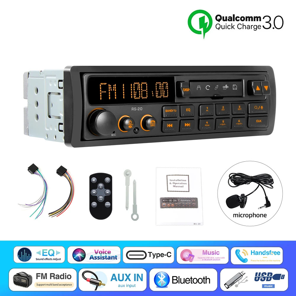 レトロMP3カーラジオプレーヤー 1DINステレオEQ FM AM RDS DAB