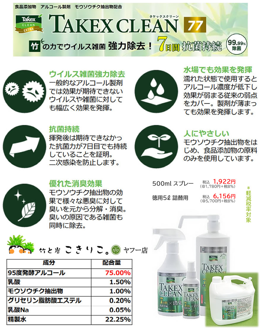 除菌抗菌アルコール製剤【タケックスクリーン77(○高濃度)】大