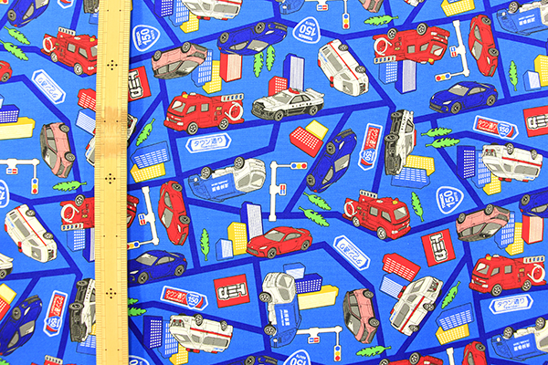 生地 布 キャラクターオックスプリント トミカ...の詳細画像1