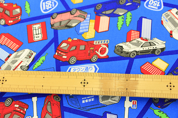 生地 布 キャラクターオックスプリント トミカ...の詳細画像2