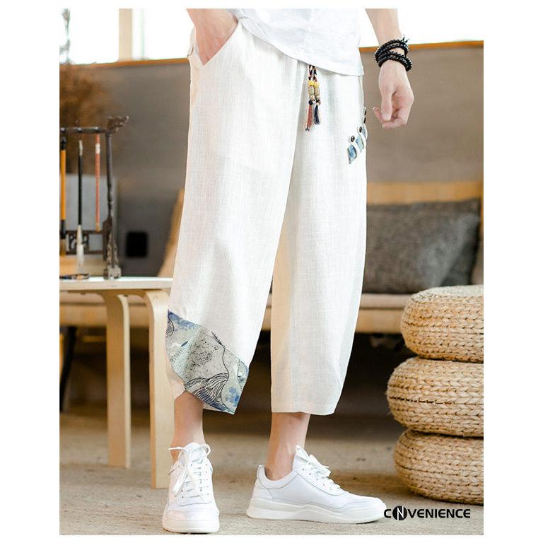 20代30代40代 綿麻 サルエルパンツ メンズ ボトムス クロップド