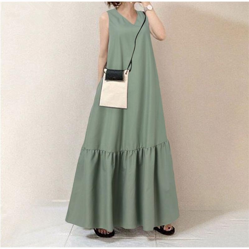 新品✨QTUME コットン 2way ノースリーブ　マキシワンピース　カーキ 2wayタートルネックノースリーブワンピース(カーキ) ワンピース