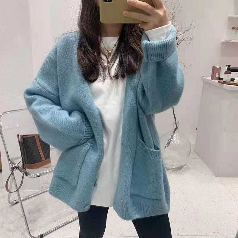 韓国版やわらかな風ゆったりとしたレディースにvドネックニット セーター ゆったりしたファッションカーディガンニットセーター 寒さ対策 韓国版やわらかな風ゆったりとしたレディースにvドネックニット