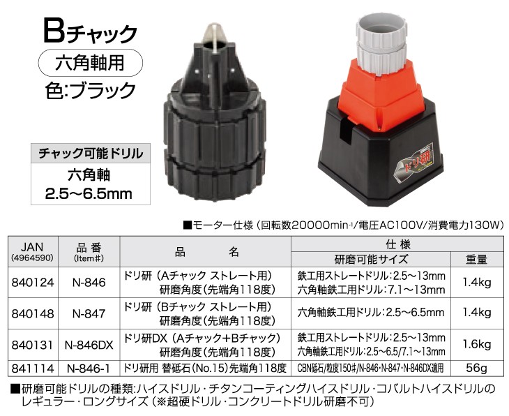 ニシガキ工業 ドリ研Xシンニング兼用 Bチャック六角軸用 (N-846-2 N
