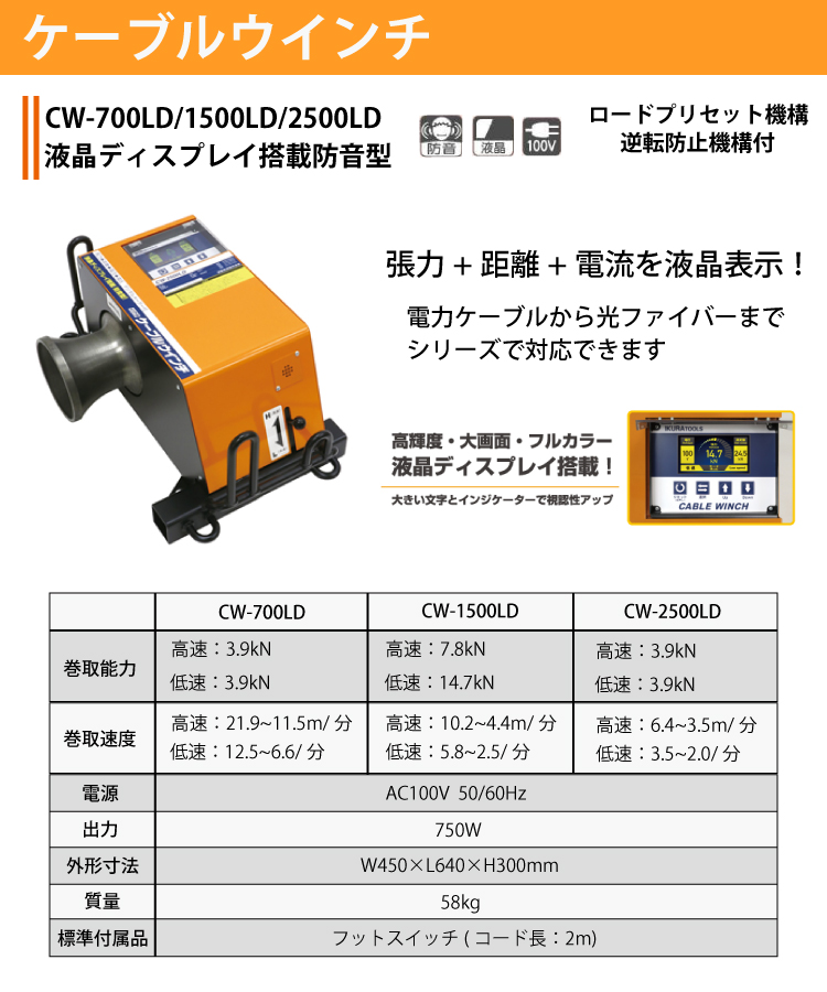 育良精機 (配送先法人様限定) ケーブルウインチ CW-1500LD デジタル表示 防音型 巻取能力(高速：7.8kN) :  t42-cw-1500ld : 機械と工具のテイクトップ - 通販 - Yahoo!ショッピング