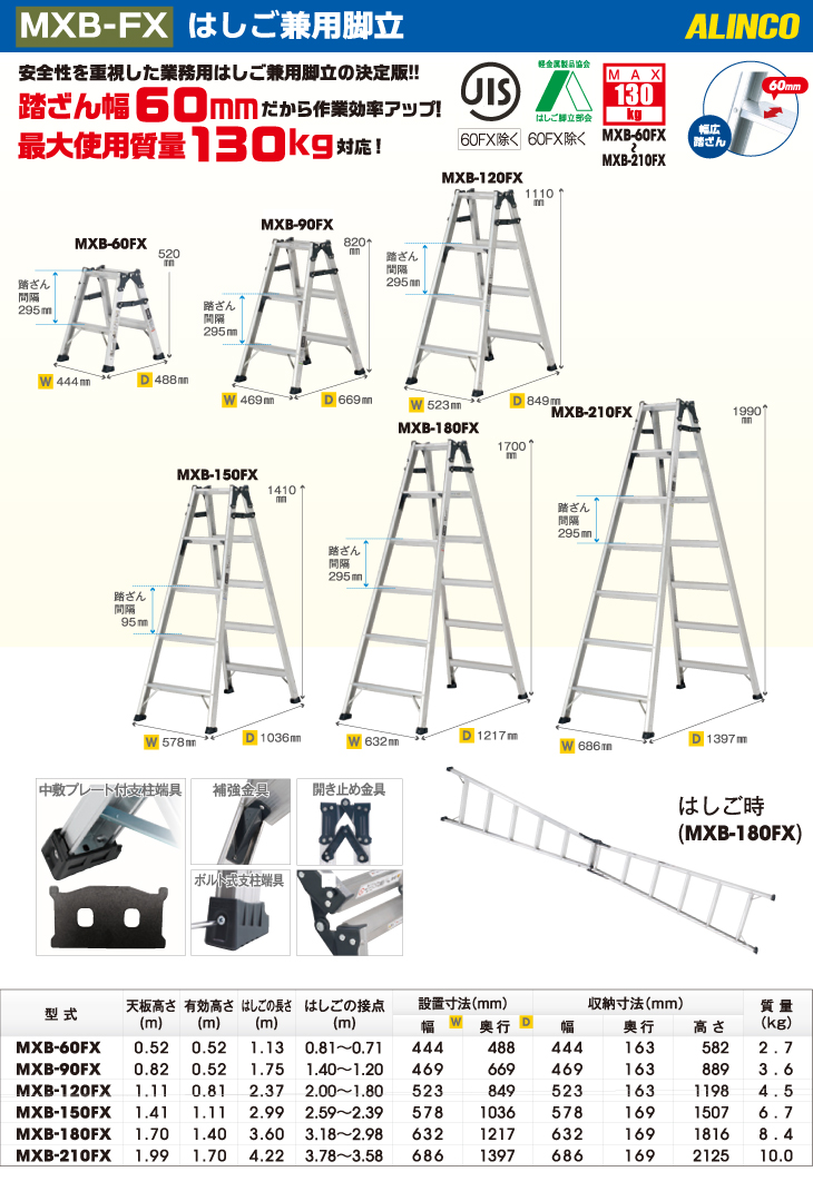 アルインコ (配送先法人限定) はしご兼用脚立 MXB-150FX 天板高さ