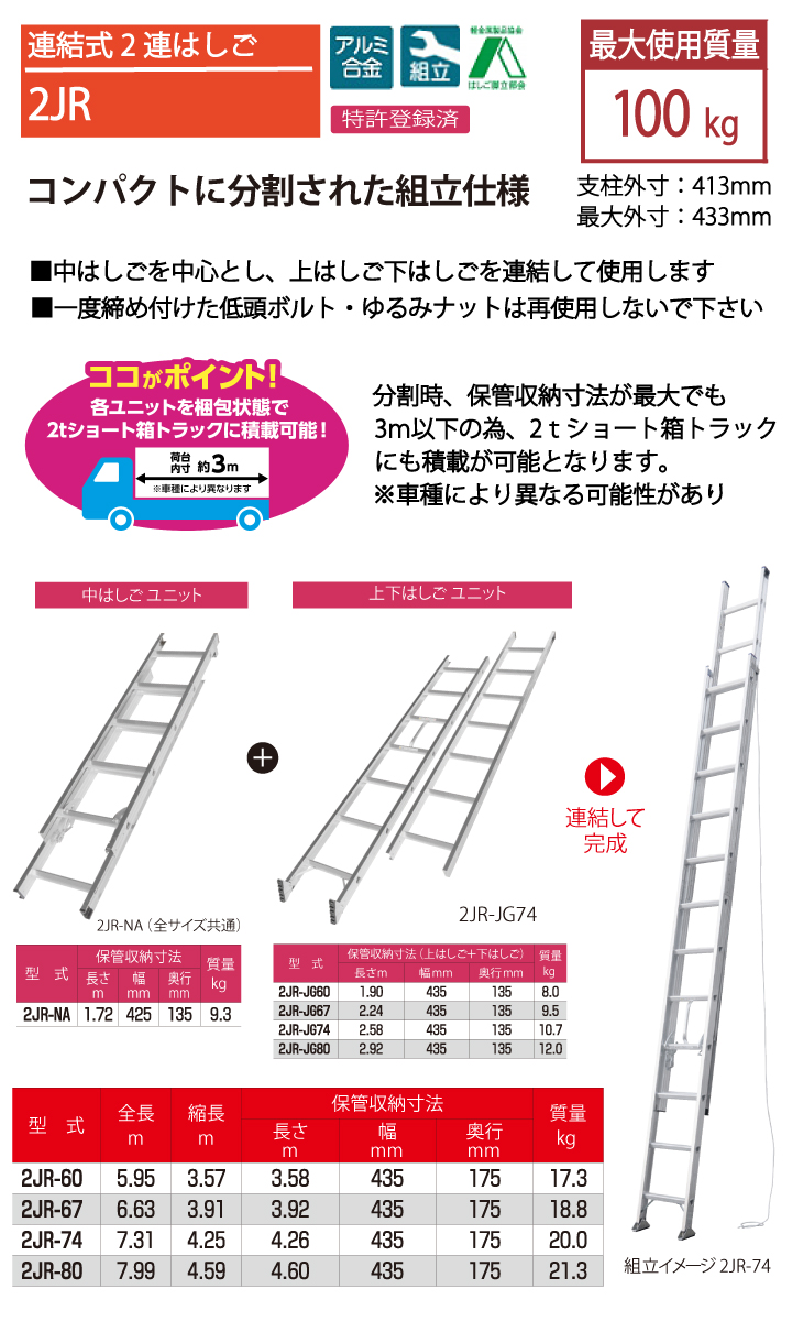ピカコーポレイション ピカ/Pica 連結式2連はしご 2JR-60 最大使用質量 