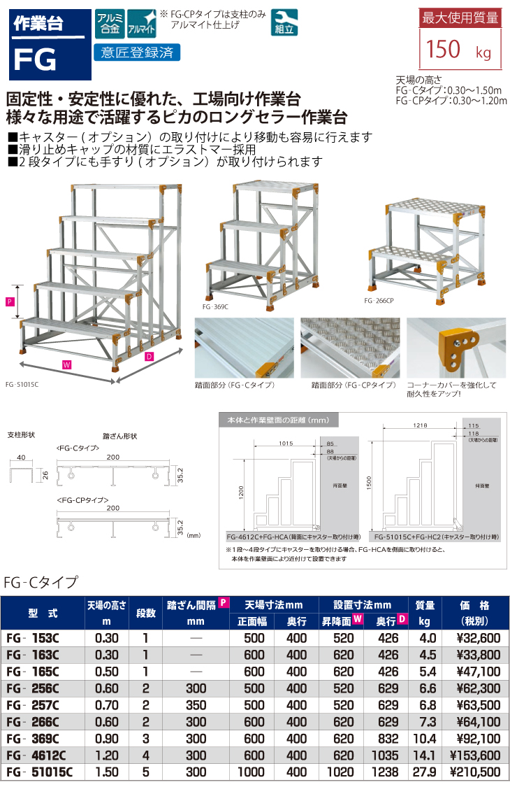 ピカ/Pica 作業台 FG-256D 最大使用質量：150kg 段数：2 : 機械と工具 