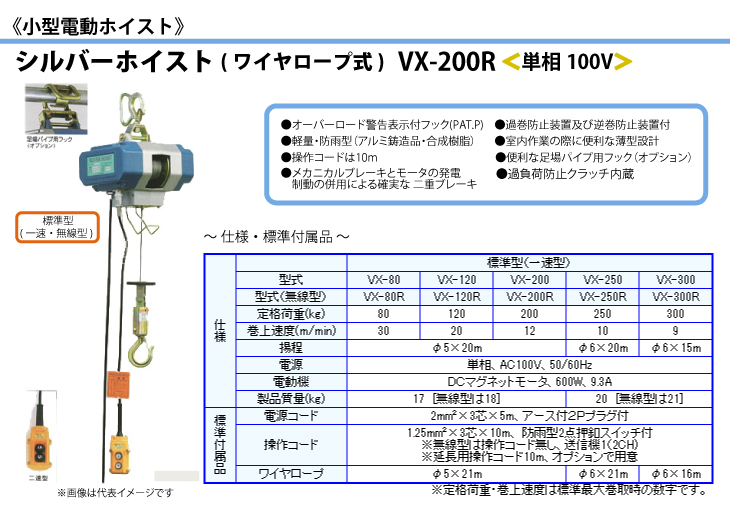 富士製作所 小型電動ホイスト シルバーホイスト ワイヤーロープ式 一速 