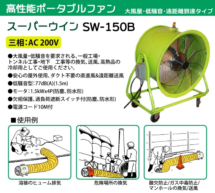 大西電機工業 ポータブルファン スーパーウイン 三相AC200V φ600 大風量 低騒音 遠距離到達タイプ SW-150B オンセック