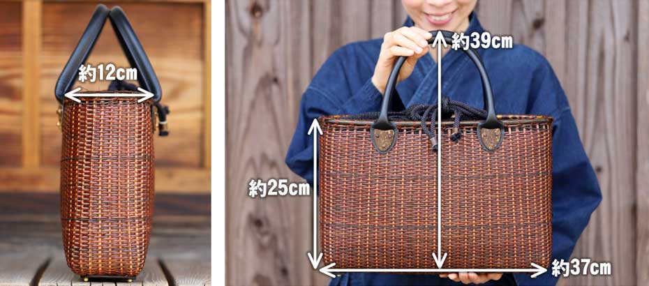 受注生産 お届けまで約2ヶ月）染籐手提げ籠バッグ（黒革持ち手） : 虎