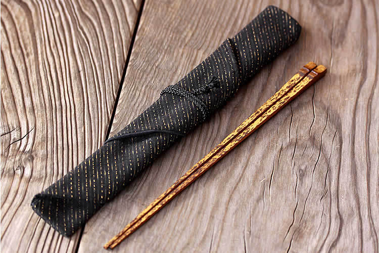 虎竹削り漆箸と箸袋のセット
