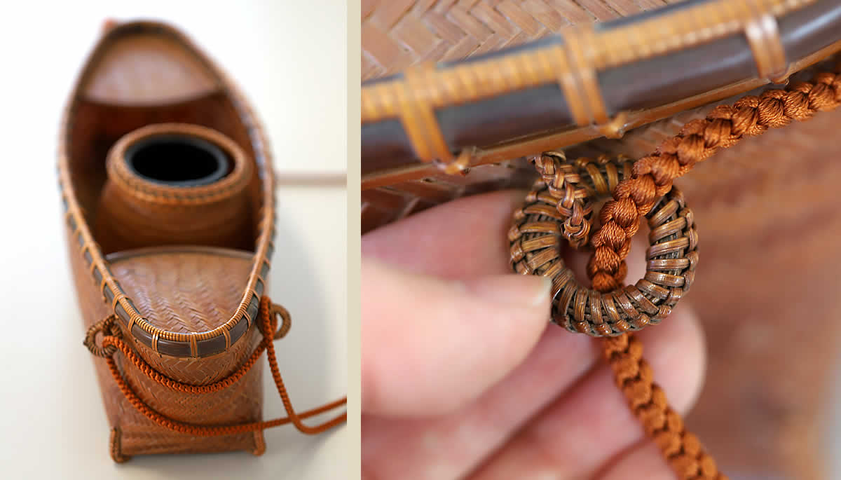 渡辺竹清作 煤竹吊り船花篭（Japanese bamboo art by Chikusei
