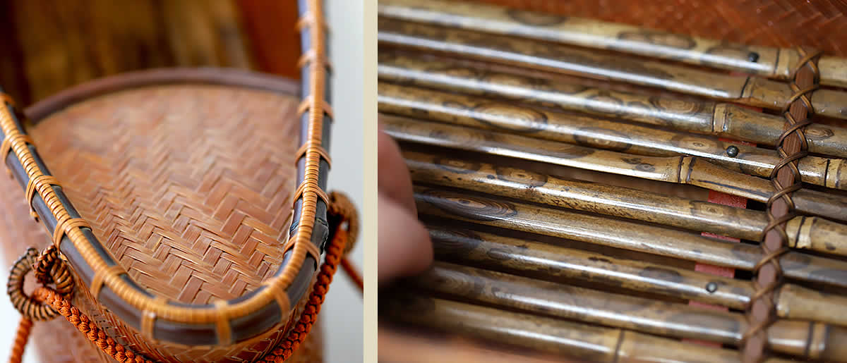 渡辺竹清作 煤竹吊り船花篭（Japanese bamboo art by Chikusei