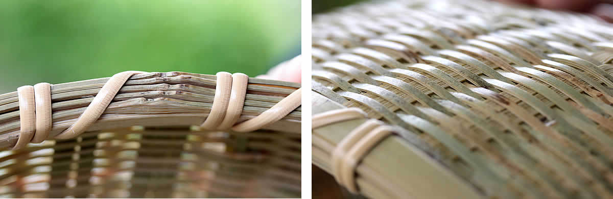 籐巻茶碗籠,当て縁,編み込み