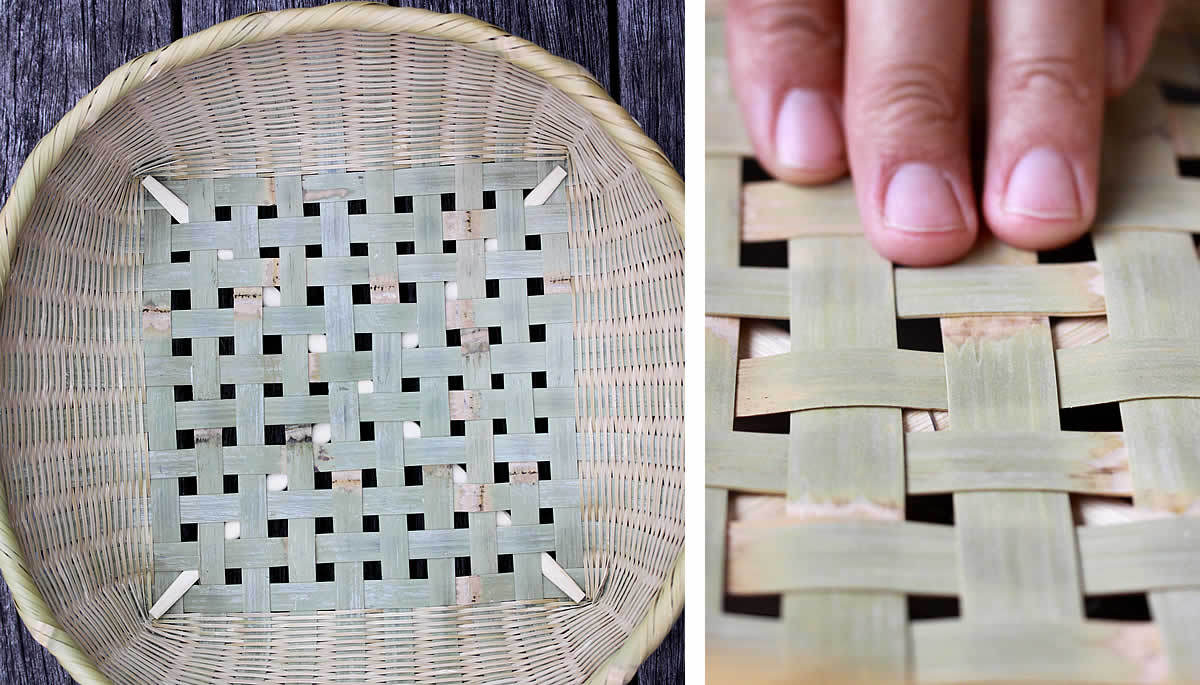 伝統の技が光る淡竹椀かごの底編み