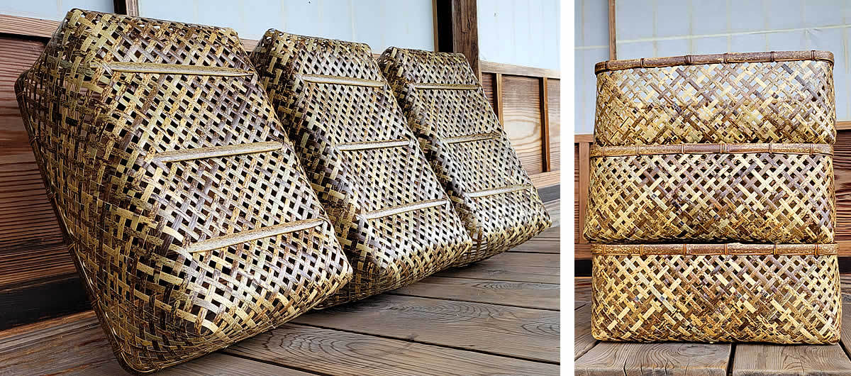 虎竹菱四ツ目衣装籠 日本唯一の虎竹で復刻させた伝統の竹細工 : 虎斑竹