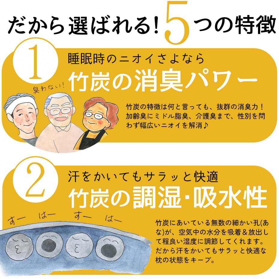 国産）枕 まくら 竹炭100％熟睡ピロー 35×50cm 竹炭 たけすみ タケスミ