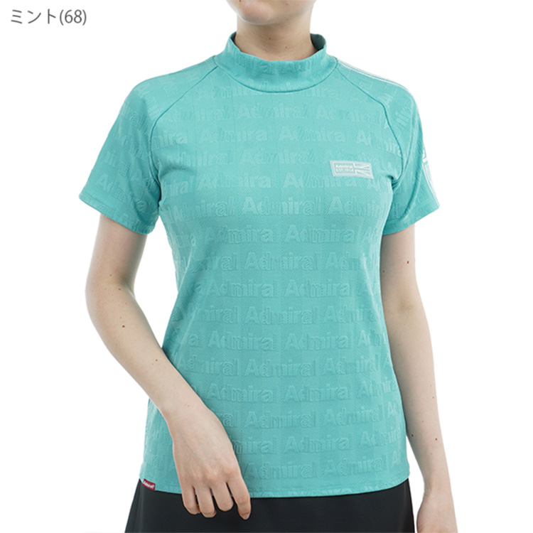 アドミラルゴルフ シャツ モックシャツ レディース 半袖 モックネック 吸水速乾 ストレッチ ゴルフウェア ブランド ロゴ 総柄 ストライプ 春 夏 ADLA503 Admiral golf Admiral Golf（アドミラルゴルフ） シャツ モックシャツ レディース