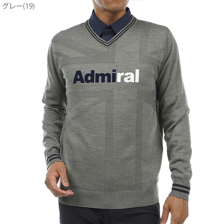 アドミラルゴルフ セーター メンズ 長袖 Vネック 軽量 保温性 ジャカード ゴルフウェア ブランド 秋 冬 ADMA369