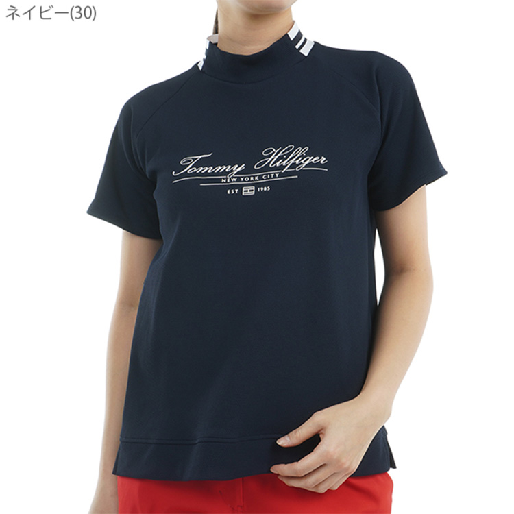トミーヒルフィガー ゴルフ モックシャツ レディース 半袖 ハイネック シャツ 吸水速乾 UVカット ストレッチ ロゴ ゴルフウェア ブランド 総柄 春 夏 秋 THLA504 TOMMY HILFIGER GOLF（トミー ヒルフィガー ゴルフ） トミー