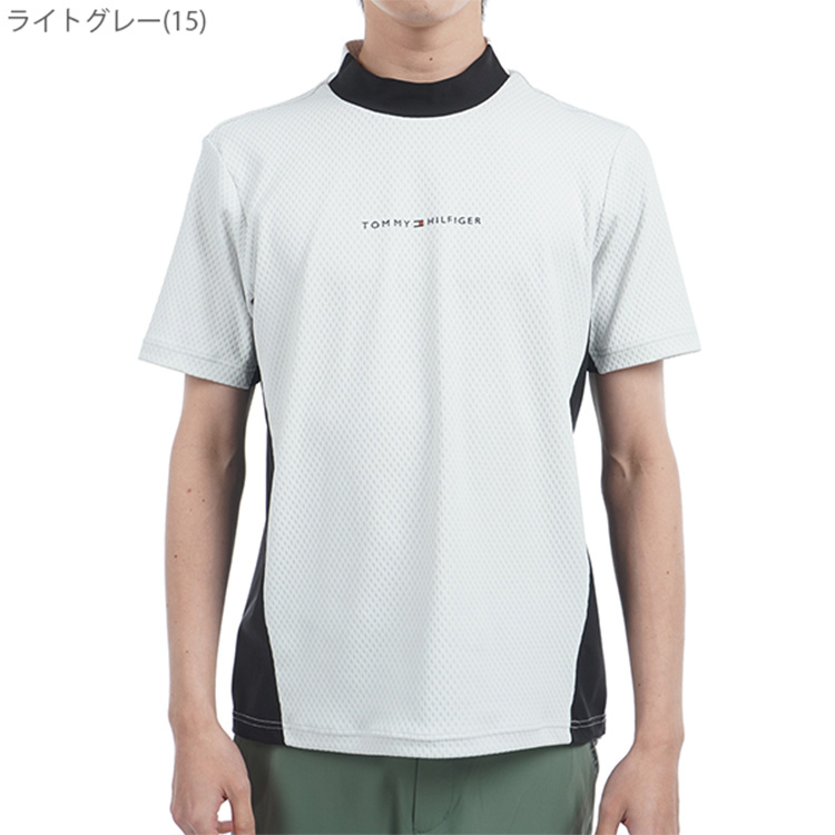 トミーヒルフィガー ゴルフ モックシャツ メンズ 半袖 シャツ モックネック ハイネック 軽量 ゴルフウェア ブランド 総柄 ロゴ 春 夏 秋 THMA537_3