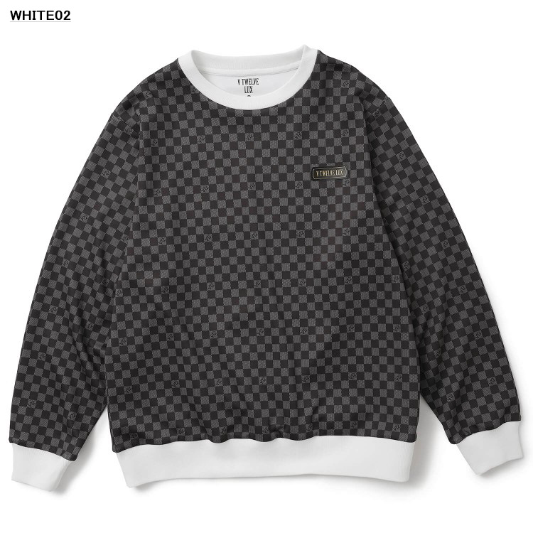 V12 ゴルフ トレーナー メンズ 長袖 プルオーバー LUX クルーネック ストレッチ スウェット 総柄 チェック ロゴ ゴルフウェア ブランド VLX2520-SW13 V12 GOLF V12（ヴィ・トゥエルヴ） ゴルフ トレーナー メンズ 長袖 プルオーバー