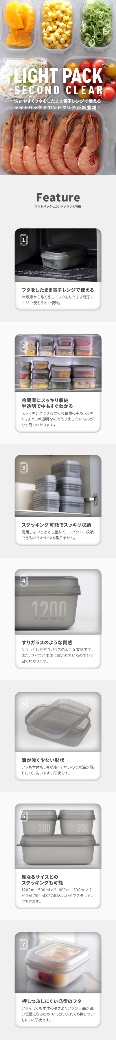 保存容器 フタをしたまま電子レンジOK ライトパックセカンドクリア