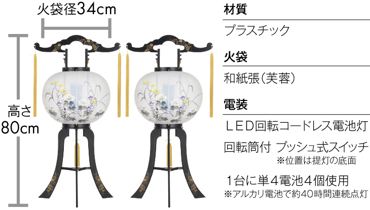 仏壇屋 滝田商店 盆提灯 盆ちょうちん お盆提灯 LED コードレス 回転