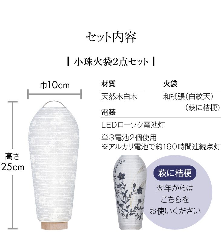 盆提灯 シンプル 初盆セット 新盆セット 小珠(こだま) 紋天・萩に桔梗 コードレス 3点セット 1-F 新盆 提灯 ミニサイズ お盆用品 - 0