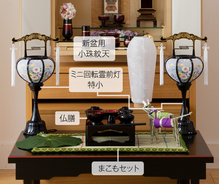 初盆提灯台セット 仏壇屋 滝田商店 盆提灯 コンパクト 初盆セット 新盆セット 4点セット